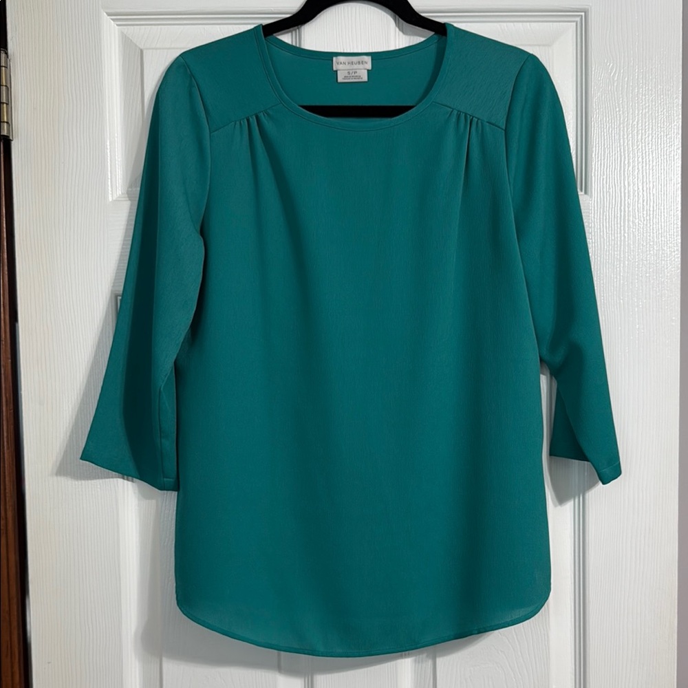 Van Heusen teal 3/4 Sleeve Blouse with Scoop Neck